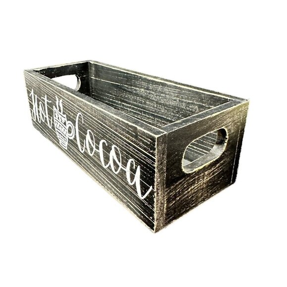 Hot Cocoa Chocolate Bar Box Storage Christmas Table Tray Decor Wood Holiday 10in - Picture 10 of 14